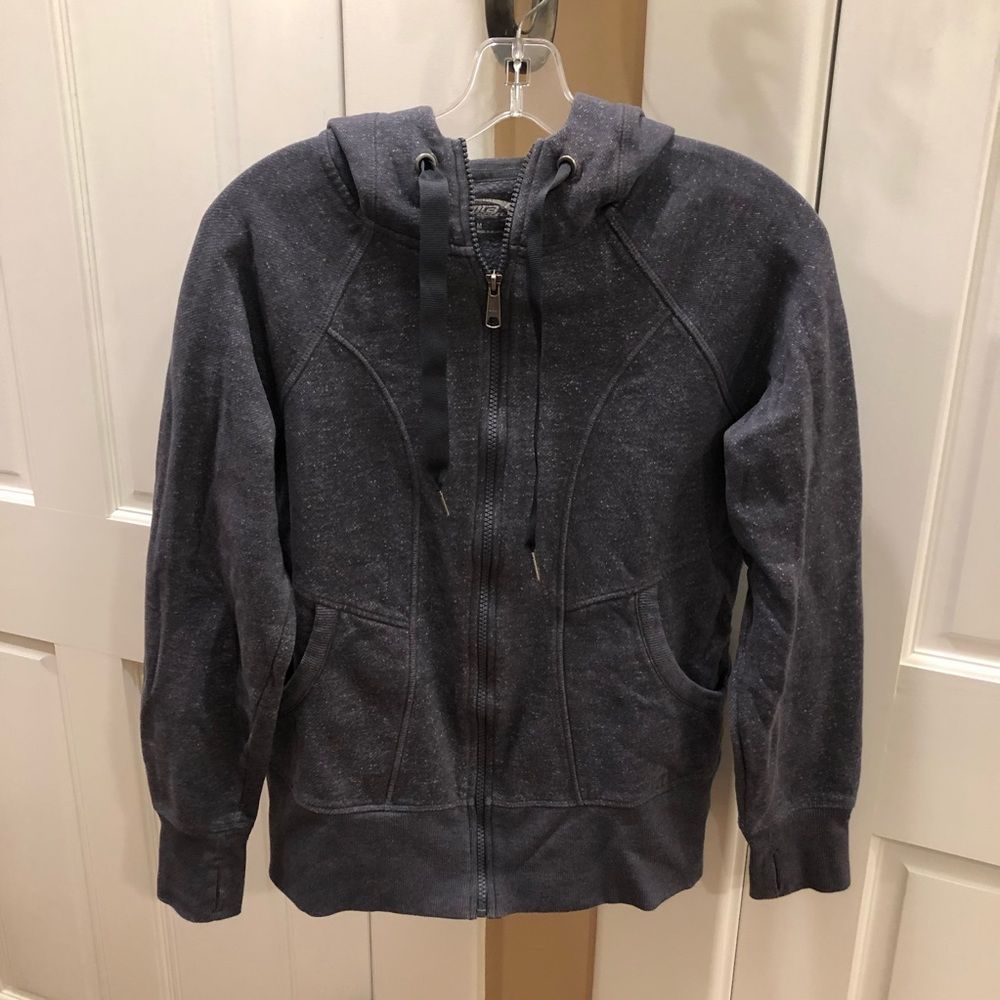 MTA Sports Medium blue hooded zip sweatshirt.